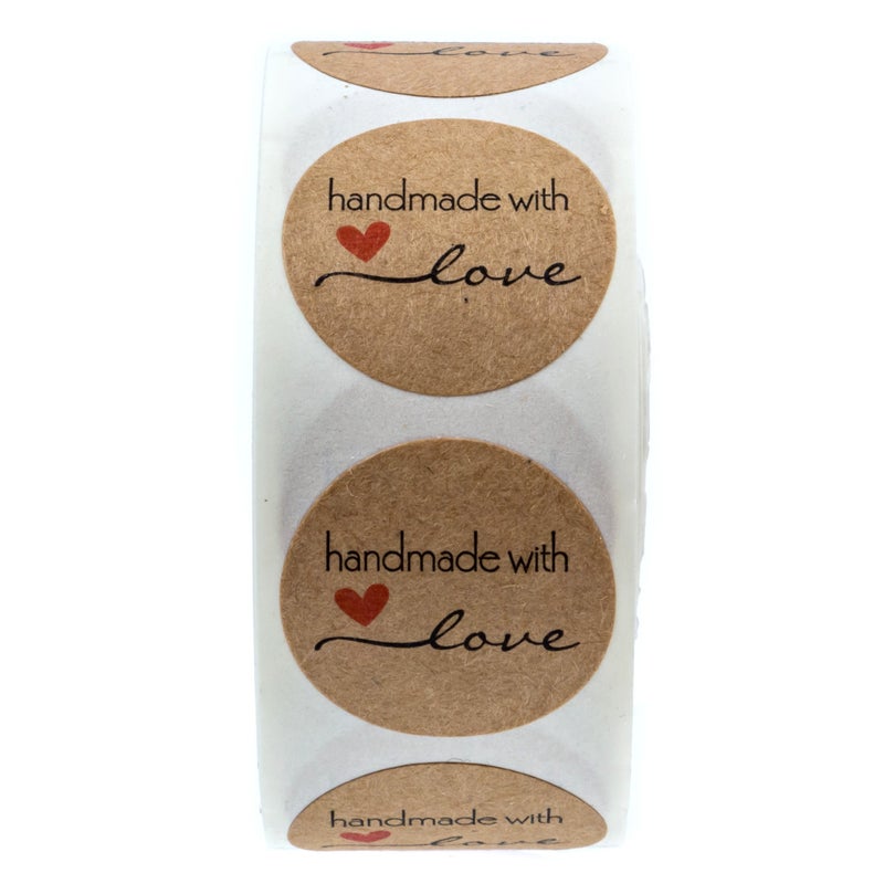SBlabels 1" Round Natural Brown Kraft Handmade with Love Stickers/Roll of 1000 Labels/Homemade Handmade DIY Project Labels/Made in The USA - Image 2